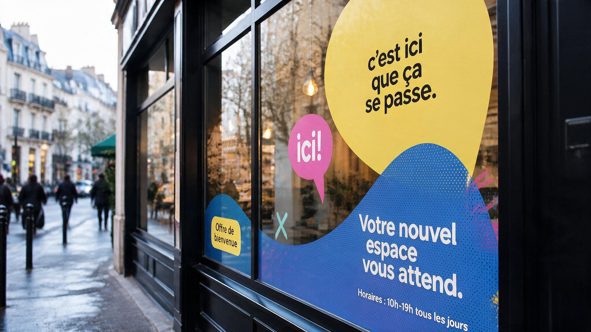 Autocollants pour commerçants : signalétique vitrine, étiquettes de prix et stickers de promotion.